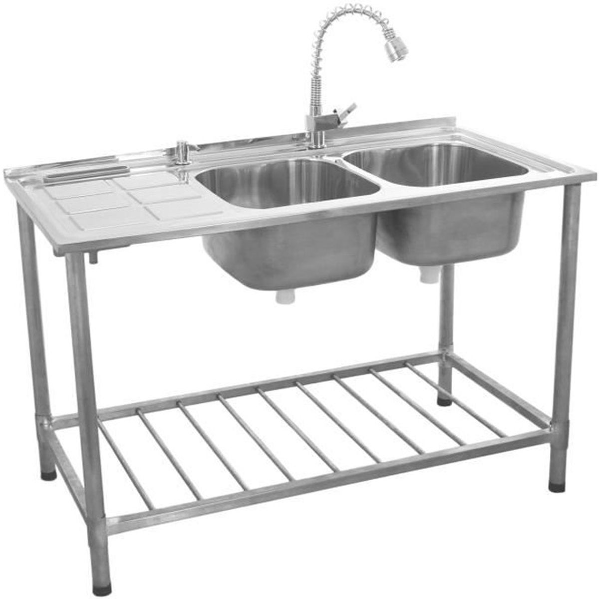 Evier Professionnel Sur Pied A Doubles Bacs Inox Avec Etagere De Rangement Inferieure Et Robinet Egouttoir A Gauche Achat Vente Evier De Cuisine Evier Professionnel Sur Pie Cdiscount