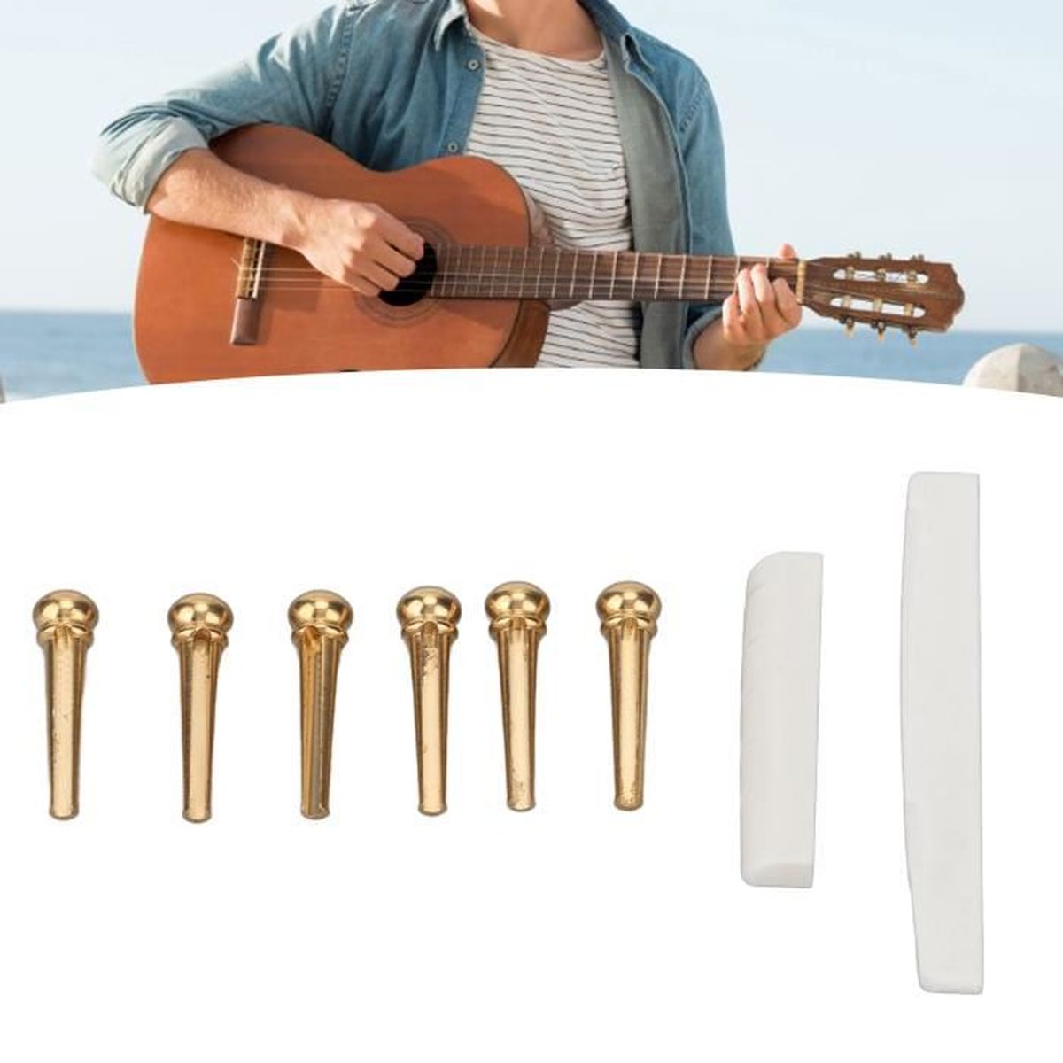 2 Jeux De Chevalet Et Sillet En Os Pour Guitare Acoustique - 72x3x9 Mm & 43x6x9 Mm, Améliore La Sonorité