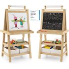 COSTWAY Tableau Enfant - Blanc Magnétique et Noir), Rouleau de Papier (Papier inclus), 3 Etagères et 2 Bac de Rangement Naturel