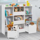 IDMARKET Meuble de rangement enfant MANA 5 étagères, 3 bacs et 2 cubes sur roulettes blanc