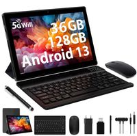 Tablette Tactile 10.1 Pouces POWMUS 1006, 36Go+128Go, Android 13, Octa-Core, 5G Wifi, 8000mAh, Avec clavier souris casque, Noir