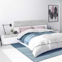 Tête de lit avec chevets Blanc et Béton clair - SPARTAN - Gris - Bois - T&ecirc-te de lit : L 176 x l 6 x H 54 - Chevet : L 61 x l