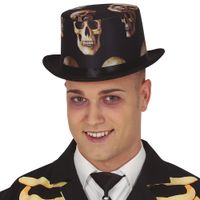 Chapeau crânes hommes feutre noir et blanc - FIESTAS GUIRCA - Accessoire de déguisement - Extérieur