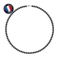 PERLINEA - Collier Perle de Culture d'Eau Douce AAA+ - Ronde 5-6 mm - Noire - Or Blanc - Bijoux Femme