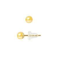 PERLINEA - Clous d'Oreilles - Véritables Perles de Culture d'Eau Douce Boutons 4-5 mm Gold - Or Jaune - Bijoux Femme