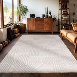 TAPIS Tapis de salon, tapis moderne à poils courts uni, style bohème design scandinave, Beige Tapis 80 x 150 cm