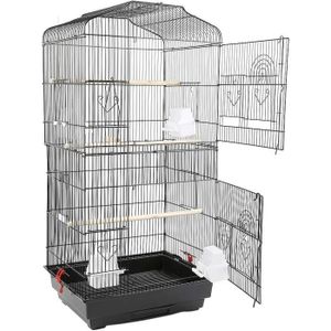 VOLIÈRE - CAGE OISEAU Cage À Oiseaux Perruches Avec 2 Portes 46 X 36 X 93 Cm,Pour Perruches-Cacatoès-Perroquets-Canaries (Noir)[u1]