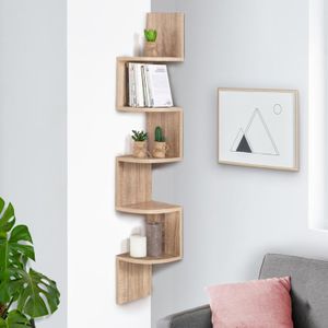 IDMARKET Etagère murale d'angle ISA 5 niveaux façon hêtre