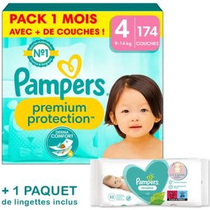COUCHE Couches Pampers Premium Protection Taille 4 - Pack 1 mois 174 Couches