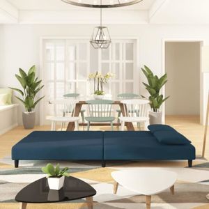 CANAPE CONVERTIBLE LEY Canapé-lit à 2 places avec deux oreillers bleu