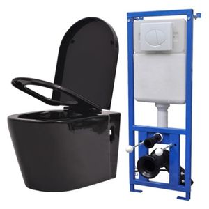 WC - TOILETTES Toilette suspendue ZJCHAO - Céramique Noir - Réservoir caché - Fonction de ralentissement