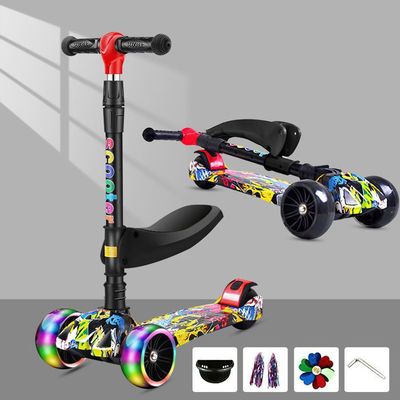 Trottinette Enfant avec Siège 5 en 1, Trottinette 3 Roues Plateau