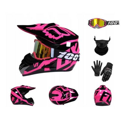 Casque intégral pour moto, Noir scintillant, casque tout-terrain pour quad, casque de descente pour VTT, ensemble de quatre pièces
