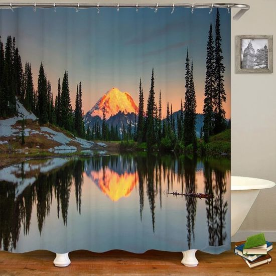 Rideau De Douche Motifs Feuilles Eucalyptus - Vert émeraude, 135x220cm - Tissu Polyester Imperméable, Anti-moisissure - Avec 12 Crochets