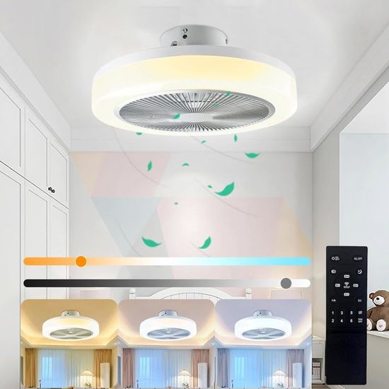 Ventilateur Plafond LED 40 Cm AHWEKR – 6 Vitesses, Lumière Dimmable, Réversible, Télécommande, Noir