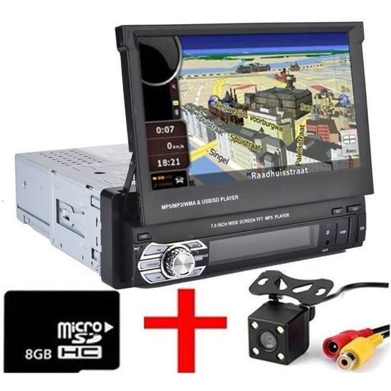 7" Autoradio GPS Bluetooth Navigation voiture stéréo lecteur MP5 Contrôle de l'écran tactile+Caméra de Recul+8 GB Carte SD