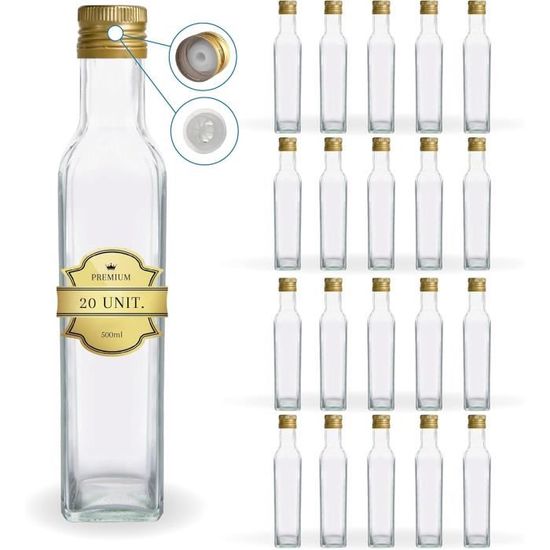 SUMNACON Lot de 2 bouteilles d'huile et de vinaigre en verre avec bec verseur, distributeur d'huile d'olive transparent, pot verseur rond pour sirop, salade, eau