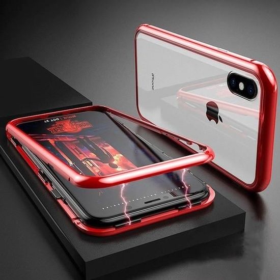 Compatible Apple iPhone XR] Coque Magnetique Intégrale Rouge Verre