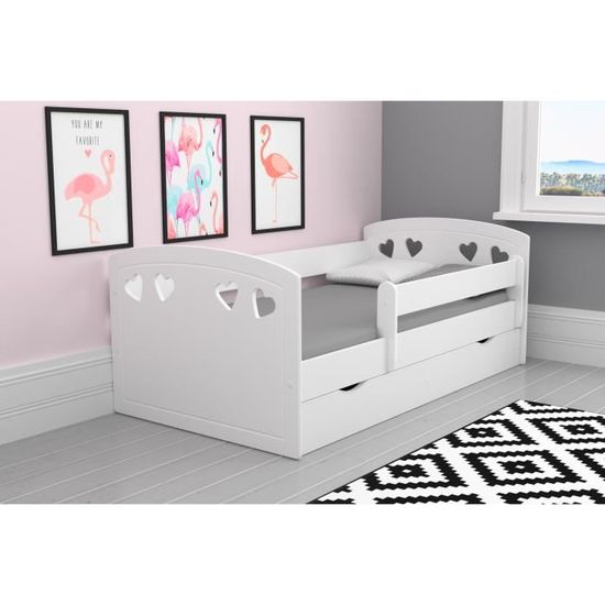 Lit Enfant Julia 80 Cm X 160 Cm Avec Barriere De Securite Sommier Tiroirs Matelas Offert Blanc Cdiscount Maison