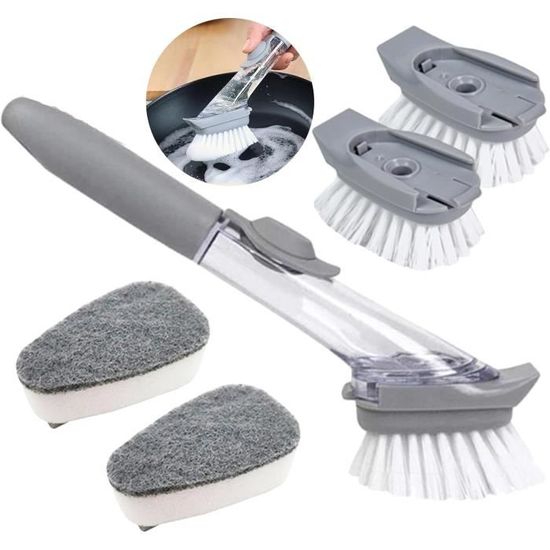 Brosse de nettoyage rotative avec long manche pour la vaisselle et les casseroles