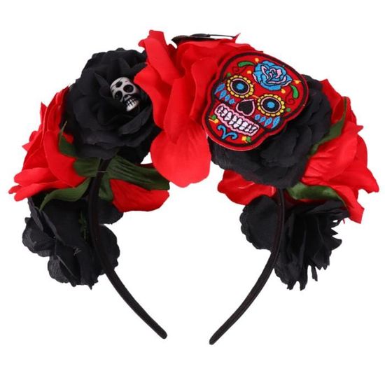 Hair Hoop Rose Skull Party Decorations pour femme (noir rouge) bandeau - serre-tete - headband - hairband capillaire