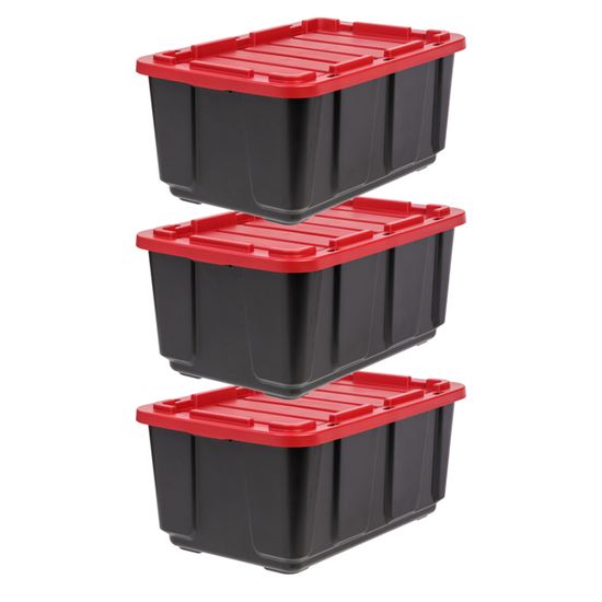 Iris Ohyama Caisses De Rangement 68L - Lot De 4 - Rouges - Empilables Et Solides Pour Garage Ou Cave