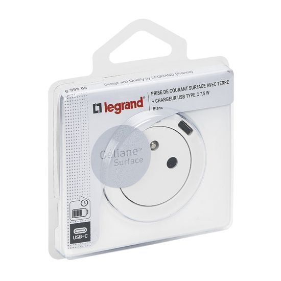 CM0145 Legrand - Prise double Céliane - 2P+T + USB Type C