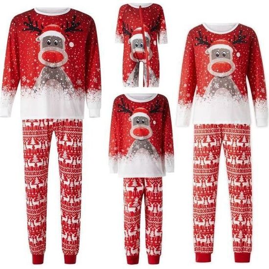 Pyjama De Noël Familial - Combinaison Chaud Et Doux - Elan, Père Noël - Taille Pour Toute La Famille