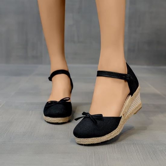 Sandales Compensées Pour Femme Style Chinois - Broderie Traditionnelle - Toile, Scratch - Talon Compensé - 9