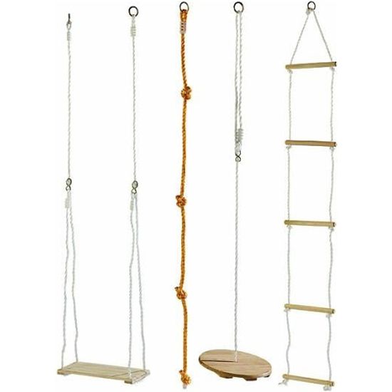Lot de 4 accessoires pour balançoire en bois - PLAYTASTIC - Siège, plateau, corde et échelle