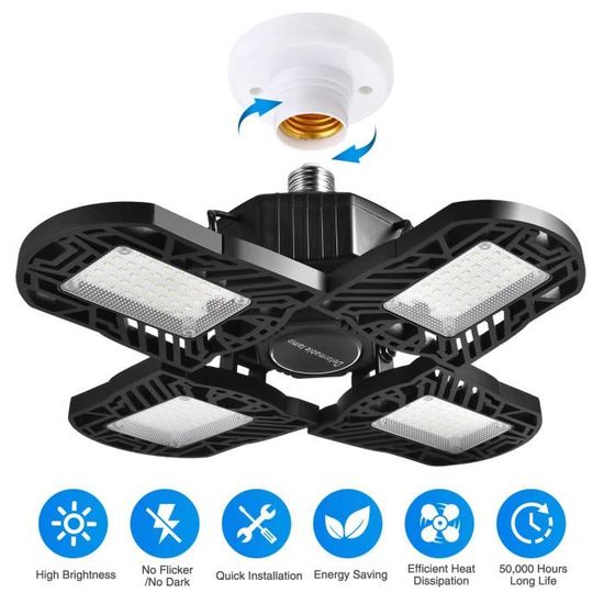 Lampe Garage LED SANSI 22W 2700LM | 3 Panneaux Ajustables | Éclairage Atelier 5000K | Angle 90°