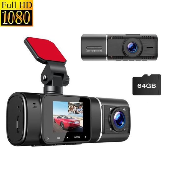 TOGUARD Dual Dashcam 1080P+1080P Caméra de voiture avec 1.5" IPS Ecran - WDR - Vision nocturne infrarouge - 340° grand angle