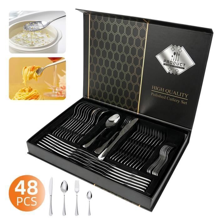 Ménagère 48 Pièces - 7MAGIC - Acier Inoxydable - Pour 12 Personnes - Boîte Cadeau - Argent