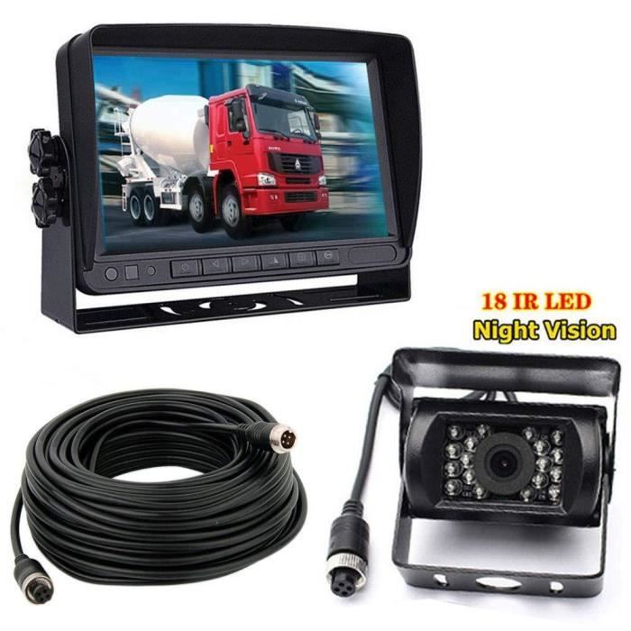 12V-24V véhicule Système de caméra de recul 17,8cm TFT LCD HD moniteur avec pare-soleil + 4Pin étanche Recul 18LED Vision de nuit