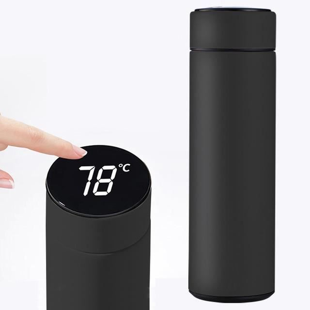 500ml-Bouteille Thermos intelligente en acier inoxydable-Affichage de la température, soupe de voyage,Thermos bouteille d'eau-Noir