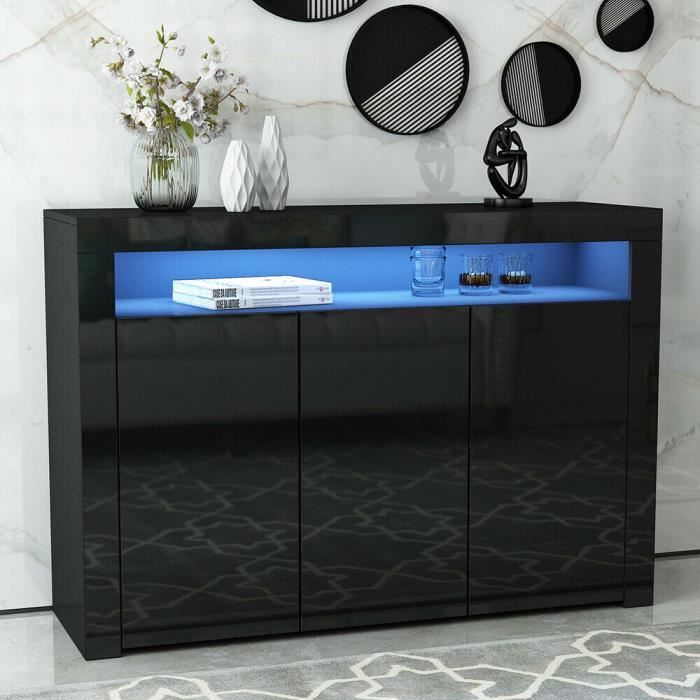 Buffet bas contemporain blanc laqué brillant 130 cm x 40 cm x 88 cm