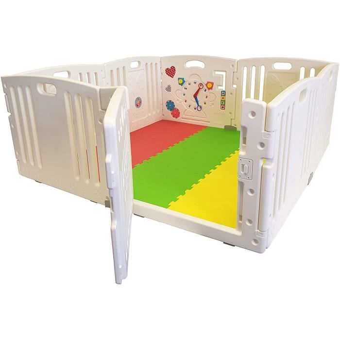 All Stars Parc bébé 8 pièces XXL avec panneaux d’activité tapis de sol et balles colorées Fabriqué avec matériaux non toxiques