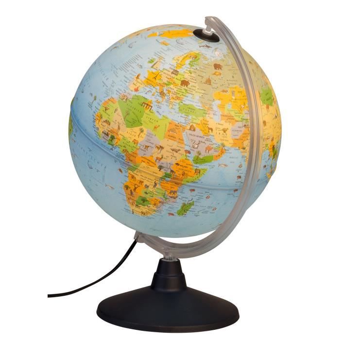 Idena 22059 Enfants Globe terrestre Lumineux avec Illustrations d'animaux, Jouet éducatif, diamètre 30 cm