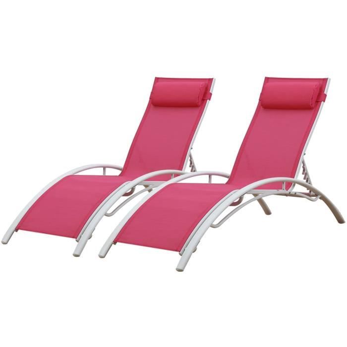 Happy Garden Transat en textilène Galapagos - Lot de 2 - textilène Fuchsia-Structure Blanche354