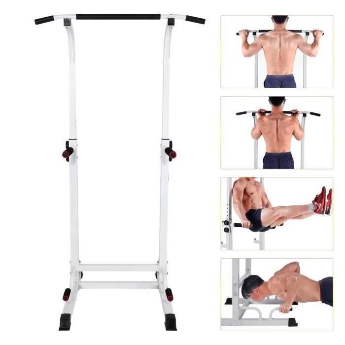 YIS Station de Traction 5-EN-1 Barre de Traction Chaise Romaine, Station Musculation Multifonction Ajustable - Blanc/Noir