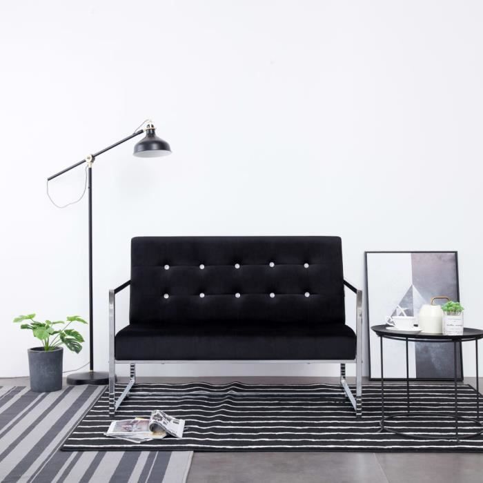 Canapé Chesterfield à 2 places Noir Cuir véritable #283760 HB045