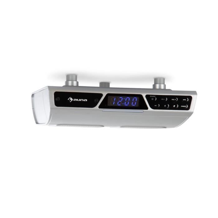 auna Intelligence Radio de cuisine encastrable - kit mains libres - Contrôle vocal Alexa Bluetooth - Portée 10m - WiFi - Grise