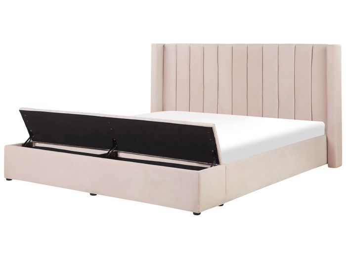 Lit double en velours rose avec banc coffre 180 x 200 cm NOYERS