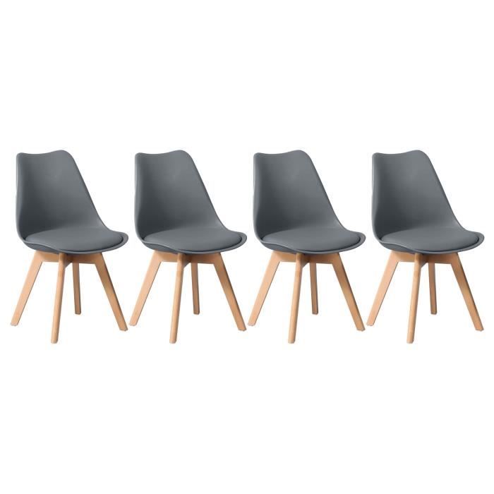 Lot de 4 chaises scandinaves MARIA grises avec coussin - Gris