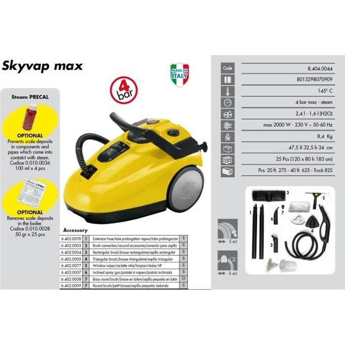 Lavor - Nettoyeur vapeur 4 bar 2.4L 145°C 2000 W - Skyvap max