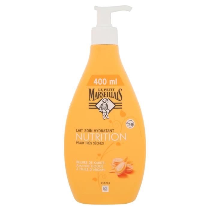 LOT DE 2 - LE PETIT MARSEILLAIS LAIT NUTRITION PEAUX TRES SECHES - BEURRE DE KARITE, AMANDE DOUCE HUILE D'ARGAN - 400ML