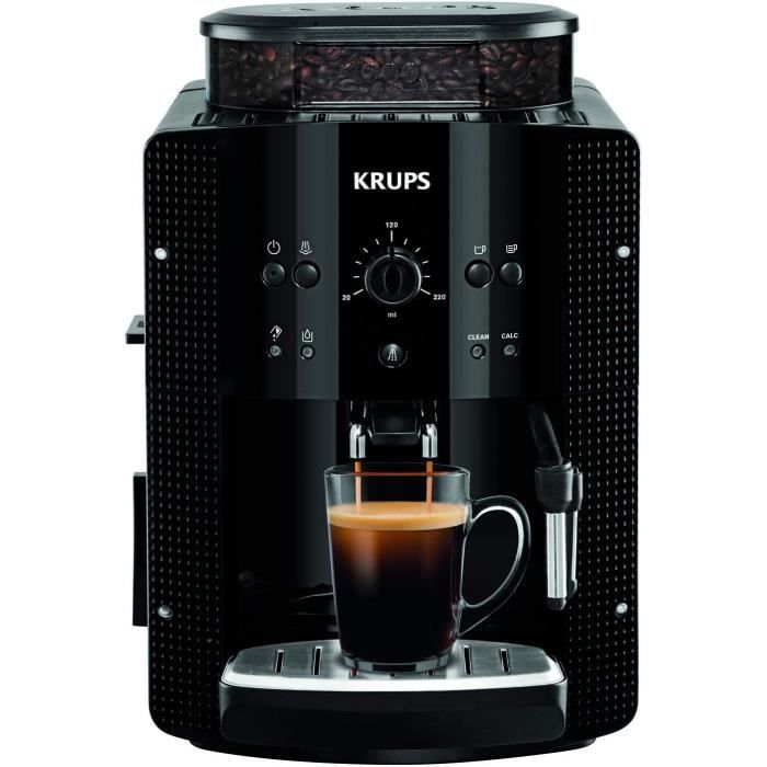 KRUPS ESSENTIAL NOIRE Machine à café à grain Machine à café broyeur grain Cafetière expresso 2 tasses Nettoyage automatique Buse vap