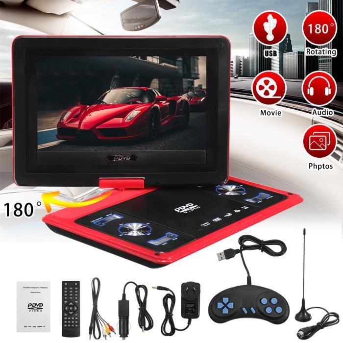 NEUFU 13.8 Pouce Portable Lecteur DVD Voiture Télécommande 180° Écran Pivotant Rouge PRISE AU