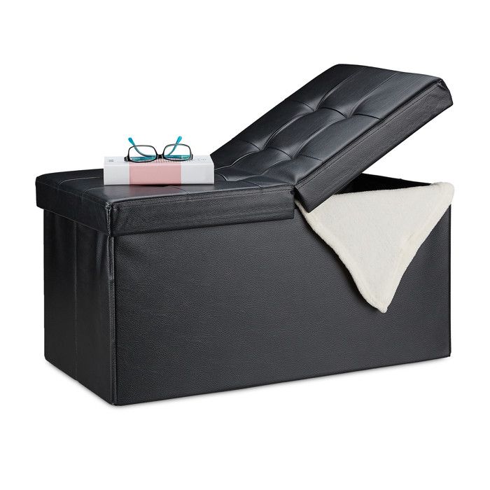 Relaxdays Banquette, avec espace de rangement, pliable, Apparence en cuir, couvercle rabattable, Banc-coffre, noir - 4052025916909
