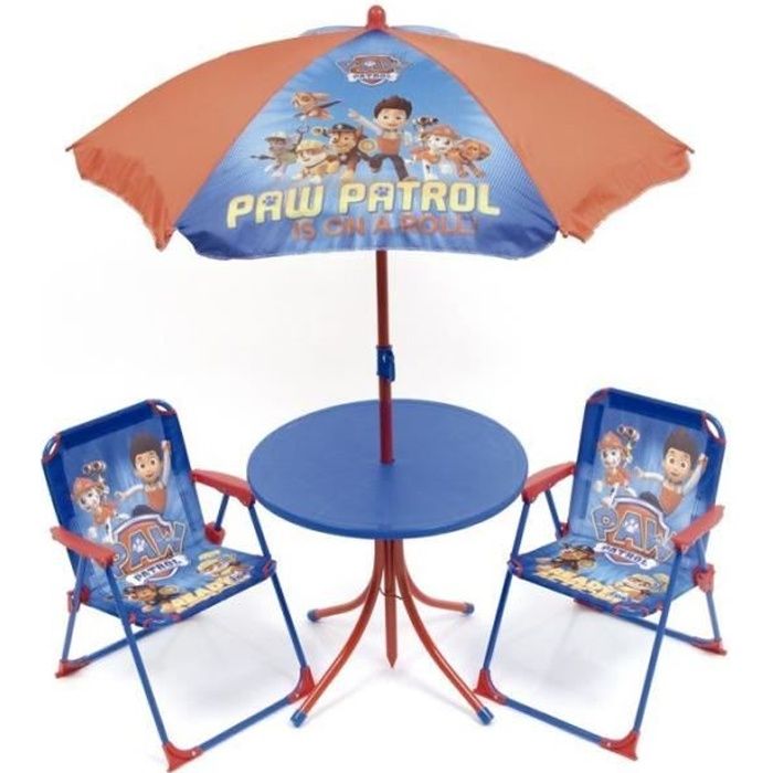 PAT' PATROUILLE Ensemble de jardin / Camping enfant (table, 2 chaises et parasol)